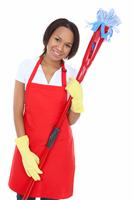 Pretty Maid Holding Mop stock photo