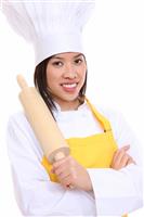 Woman Chef with Rolling Pin stock photo
