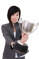 Business Woman with Trophy stock photo