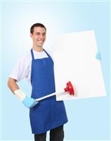 Hansome Man Cleaner with Sign stock photo