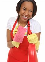 Pretty Maid Washing with Sponge stock photo