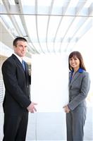 Business Team Holding Sign stock photo
