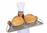 Pretty Woman Chef with Bread stock photo