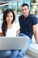 Attractive Couple at School Library stock photo