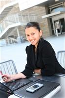 Happy Business Woman at Company stock photo