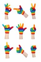 Rainbow Gloves Gesturing stock photo