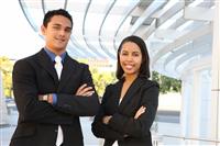 Attractive Business Team at Office Building stock photo