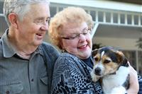 Elderly Couple with Dog stock photo