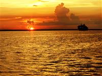 Beautiful Sunset with Cruise Ship stock photo